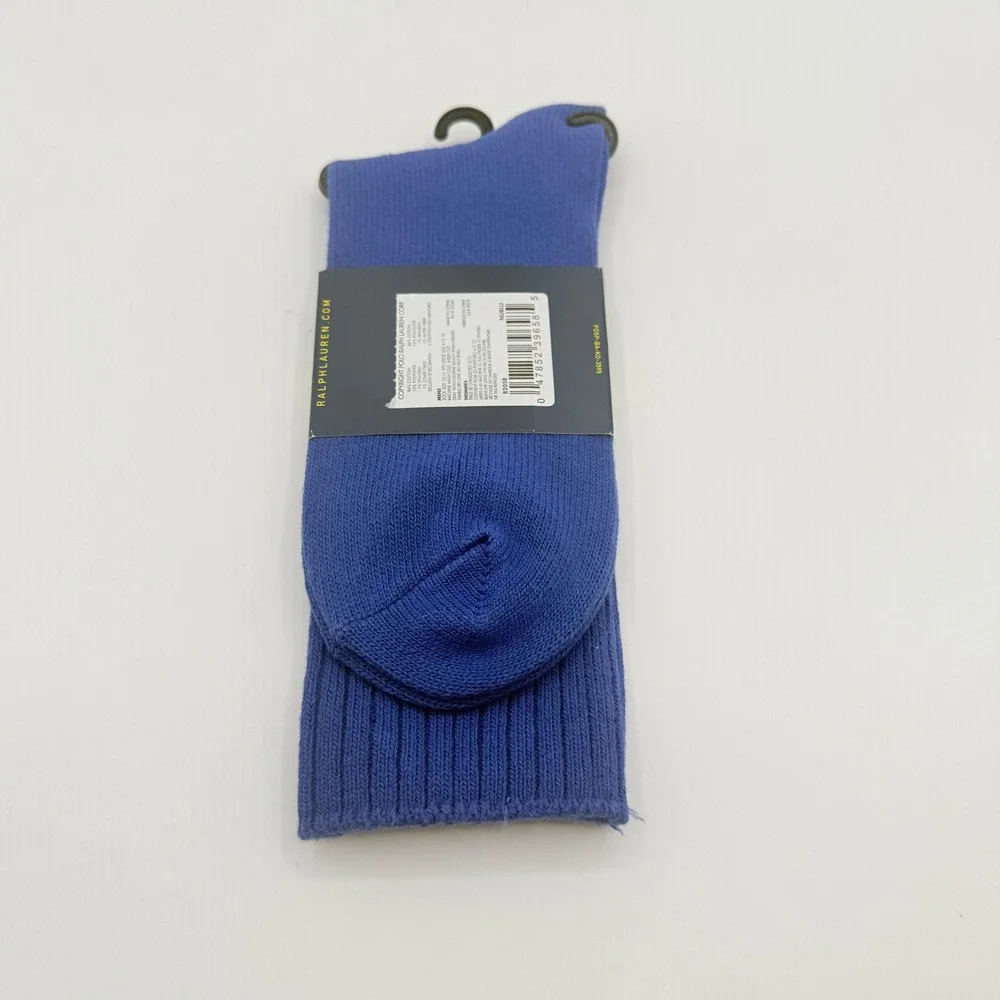 Polo Ralph Lauren Crew Socks Mens 10-13 Blue Pony Logo Classic Ribbed Cotton NEW